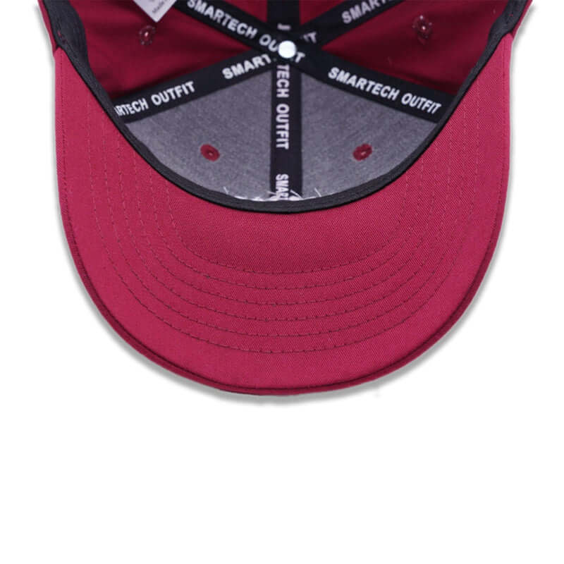 Low profile fitted burgundy baseball cap with a ponytail hole. Ideal for wholesale purchase. Stylish and functional